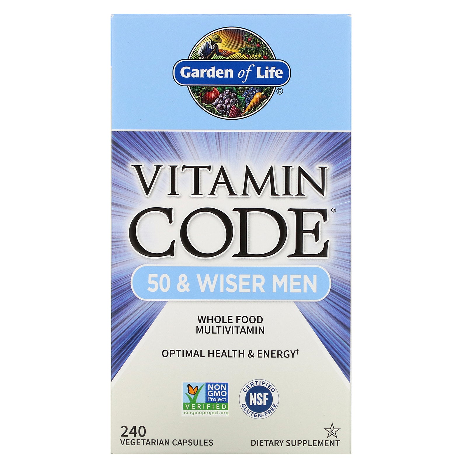 Garden of Life, Vitamin Code, 50 & Wiser Men, Whole Food Multivitamin, 240 Vegetarian Capsules