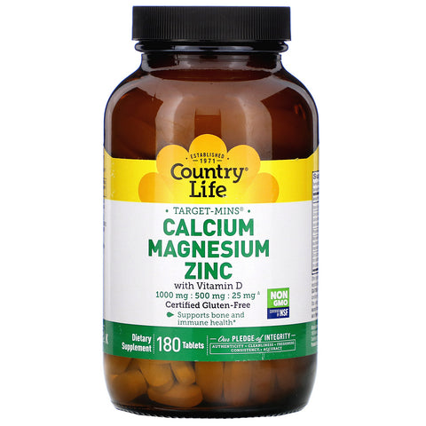 Country Life, Target-Mins Calcium Magnesium Zinc with Vitamin D, 180 Tablets