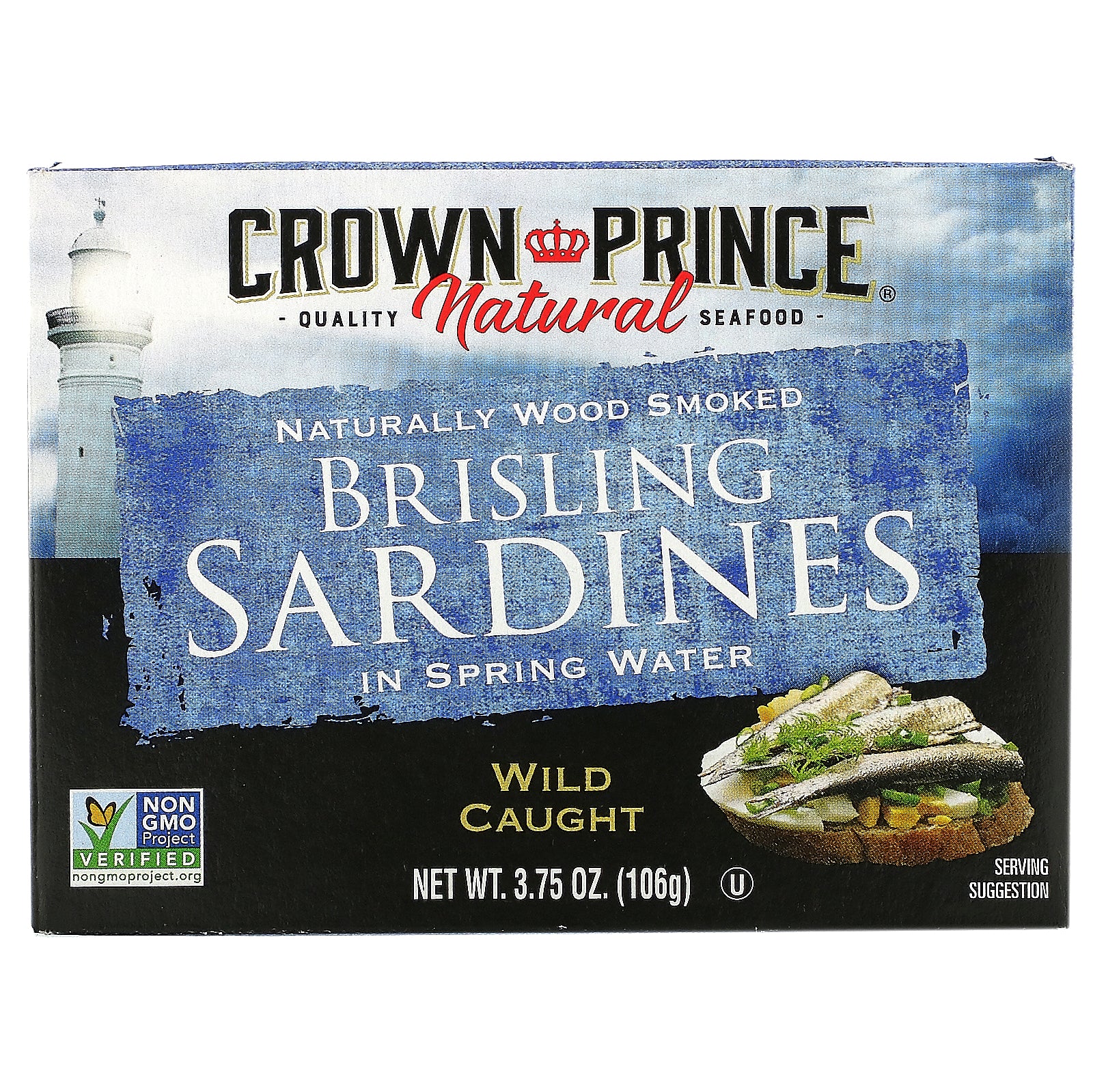 Crown Prince Natural, Brisling Sardines, In Spring Water, 3.75 oz (106 g)