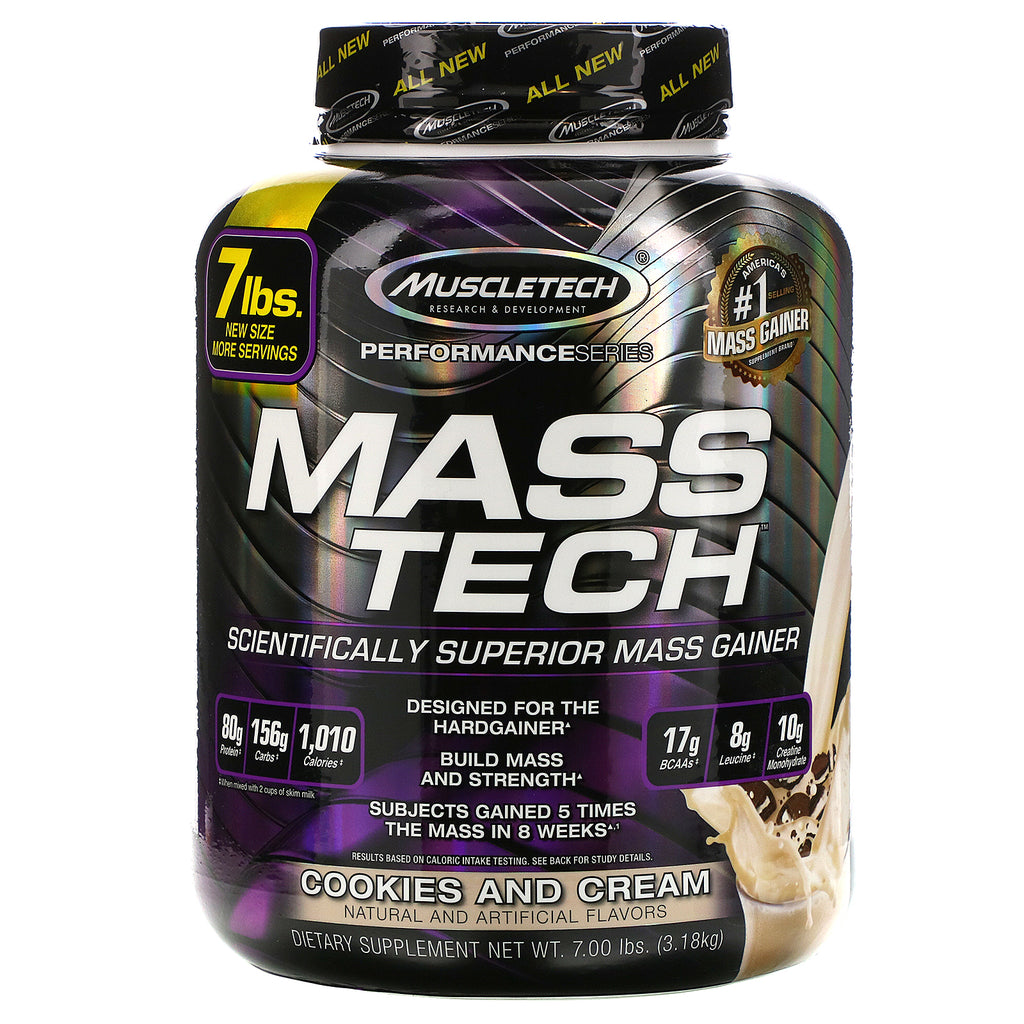 Muscletech, Mass-Tech, Scientifically Superior Mass Gainer, Cookies and Cream, 7.00 lb (3.18 kg)