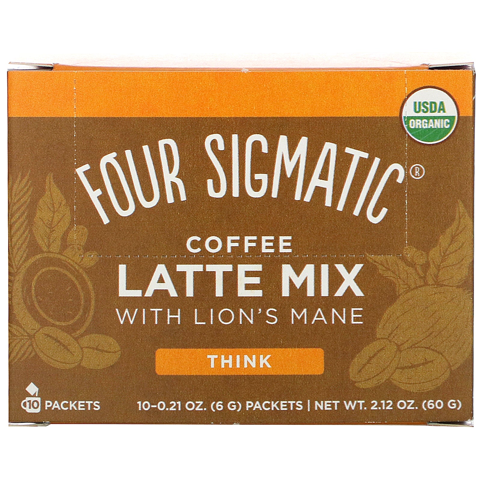 Four Sigmatic, Coffee Latte Mix with Lion's Mane, 10 Packets, 0.21 oz (6 g) Each