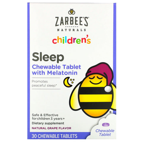 Zarbee's, Children's, Sleep with Melatonin Supplement, For Children 3 Years +, Natural Grape Flavor, 30 Chewable Tablets