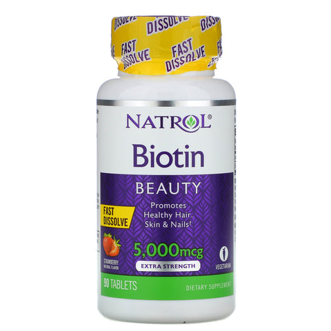 Natrol, Biotin, Strawberry, 5,000 mcg, 90 Tablets