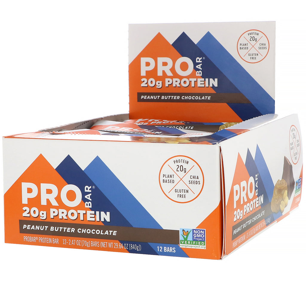 ProBar, Protein Bar, Peanut Butter Chocolate, 12 Bars, 2.47 oz (70 g) Each