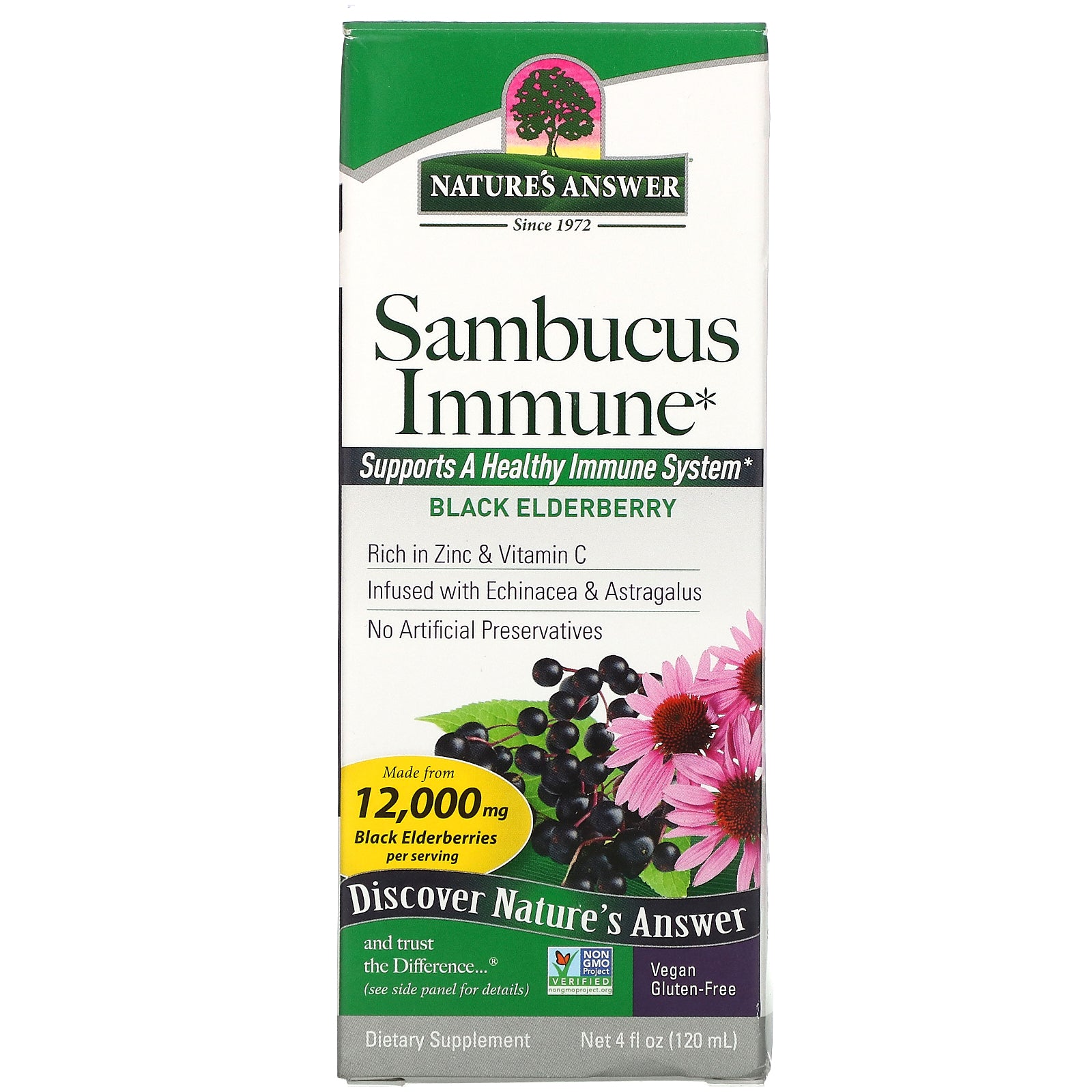 Nature's Answer, Sambucus Immune, Black Elderberry, 12,000 mg, 4 fl oz (120 ml)