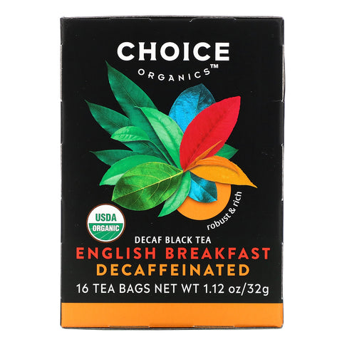 Choice Organic Teas, Decaf Black Tea,  Decaffeinated English Breakfast, 16 Tea Bags, 1.12 oz (32 g)
