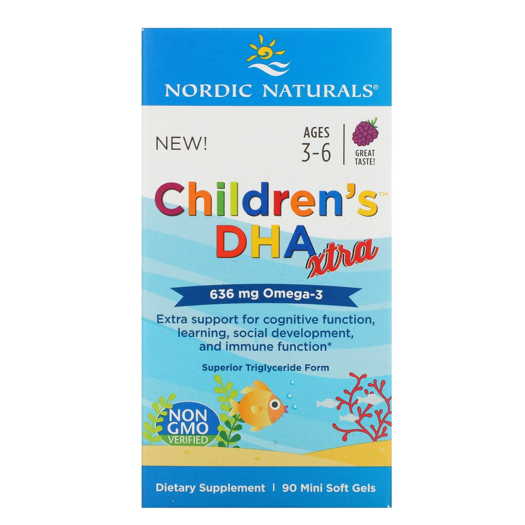 Nordic Naturals, Children's DHA Xtra, Ages 3-6, Berry, 636 mg, 90 Mini Soft Gels