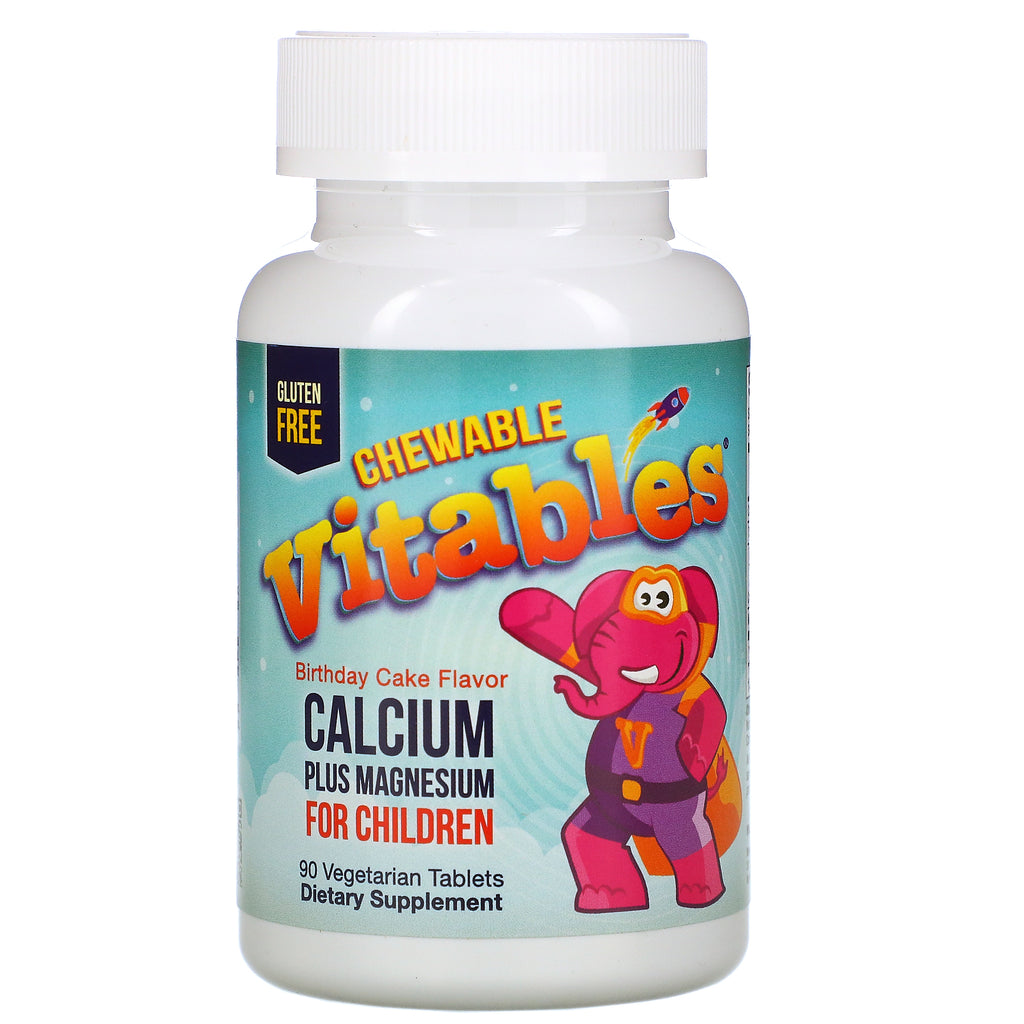 Vitables, Chewable Calcium Plus Magnesium for Children, Birthday Cake Flavor, 90 Vegetarian Tablets