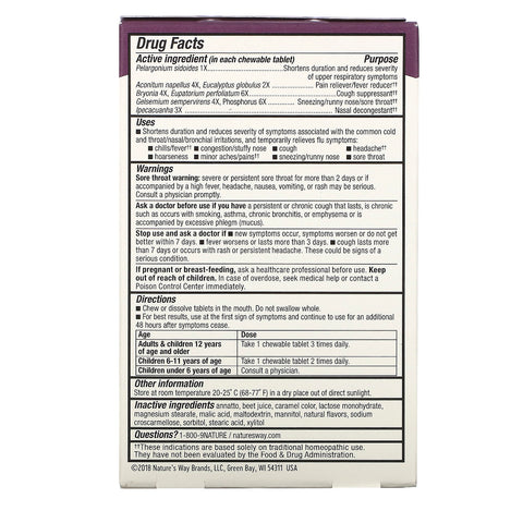Nature's Way, Umcka, Cold + Flu, Berry, 20 Chewable Tablets