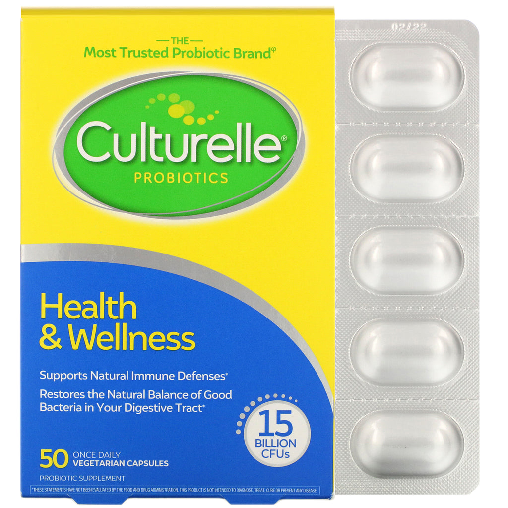 Culturelle, Probiotics, Health & Wellness, 15 Billion CFUs, 50 Once Daily  Vegetarian Capsules