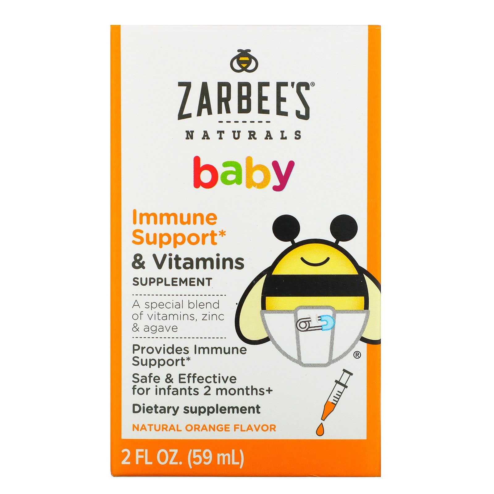 Zarbee's, Baby, Immune Support & Vitamins, Natural Orange Flavor, 2 fl oz (59 ml)