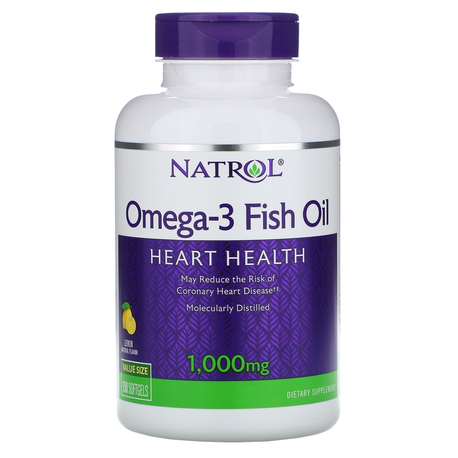 Natrol, Omega-3 Fish Oil, Natural Lemon Flavor, 1,000 mg, 150 Softgels