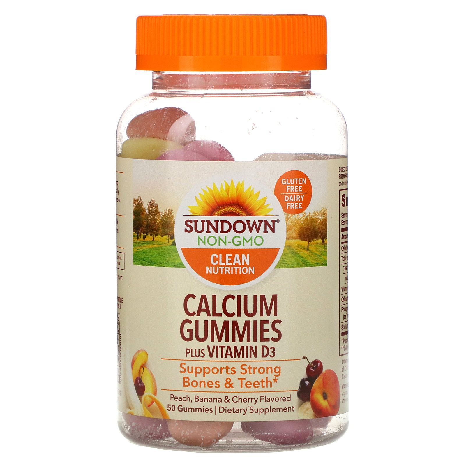 Sundown Naturals, Calcium Gummies, Plus Vitamin D3, Peach, Banana and Cherry Flavored, 50 Gummies