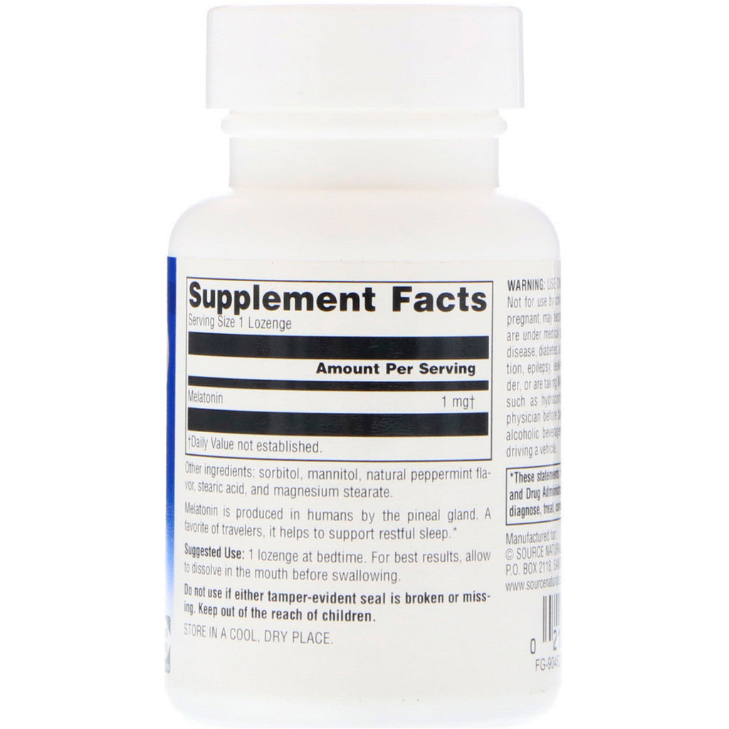 Source Naturals, Melatonin, Peppermint, 1 mg, 100 Lozenges