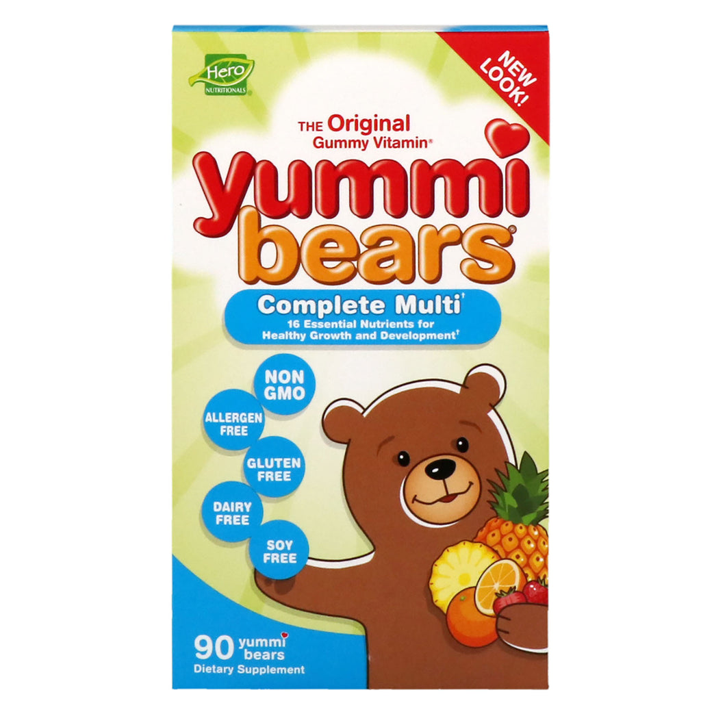 Hero Nutritional Products, Yummi Bears, Complete Multi, Natural Strawberry, Orange and Pineapple Flavors, 90 Yummi Bears