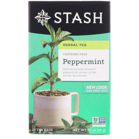 Stash Tea, Herbal Tea, Peppermint, Caffeine Free, 20 Tea Bags, 0.7 oz (20 g)