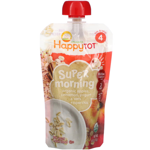 Happy Family Organics, Happytot, Super Morning, Stage 4, Organic Apples, Cinnamon, Yogurt & Oats + SuperChia, 4 oz (113 g)