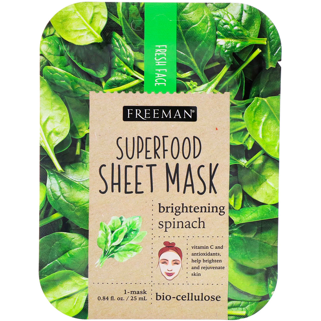 Freeman Beauty, Superfood Sheet Mask, Brightening Spinach, 1 Mask