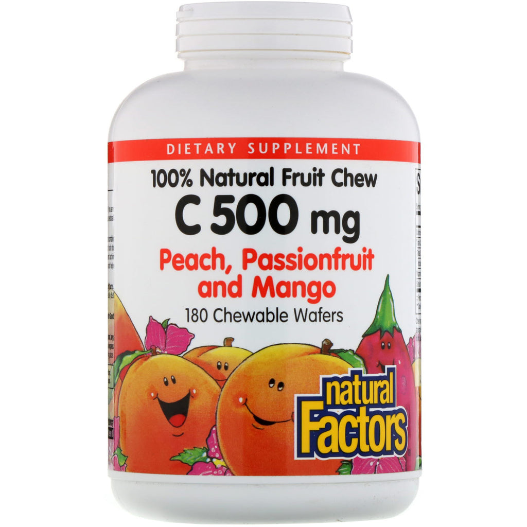 Natural Factors, 100% Natural Fruit Chew Vitamin C, Peach, Passionfruit and Mango, 500 mg, 180 Chewable Wafers