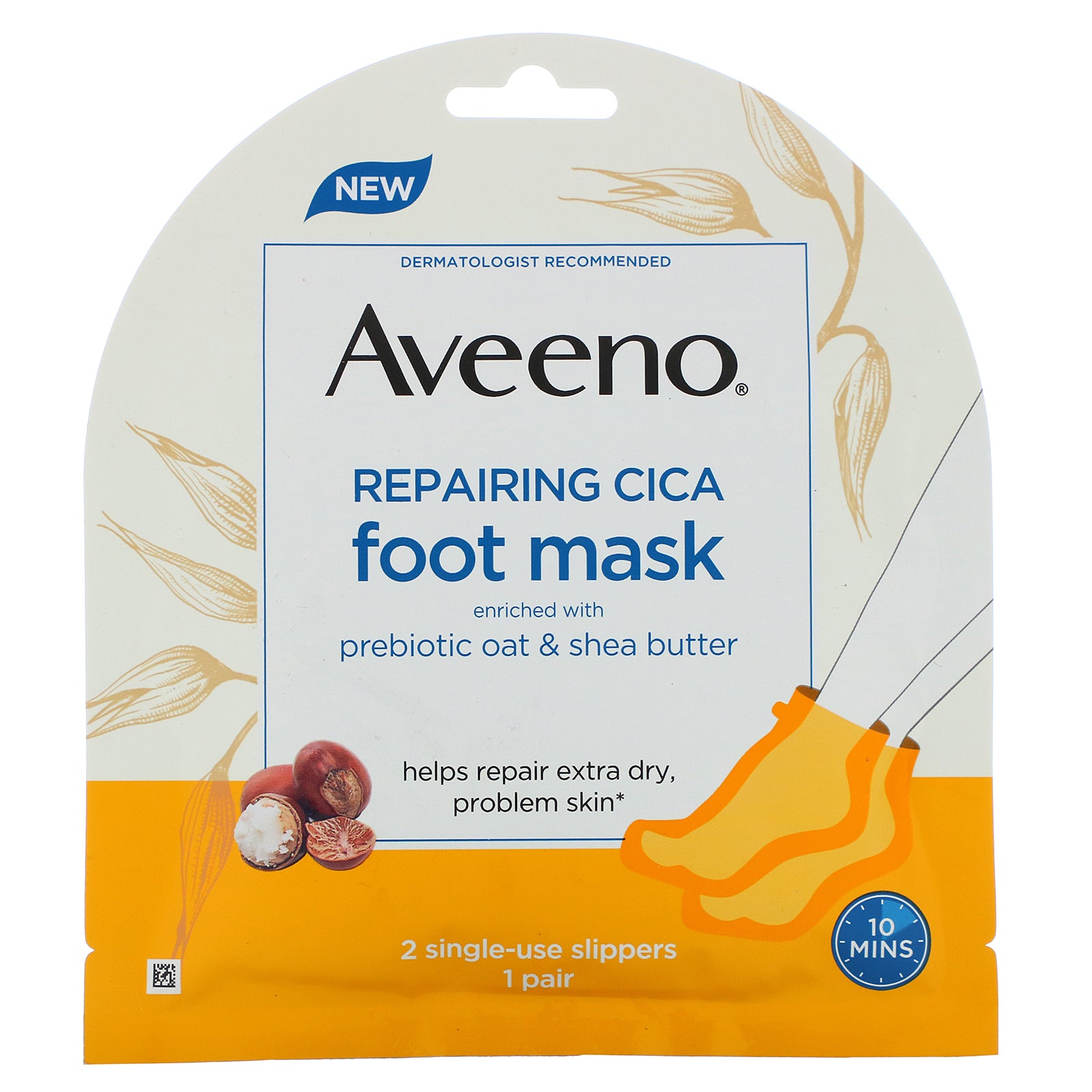 Aveeno, Repairing Cica Foot Mask, 2 Single-Use Slippers