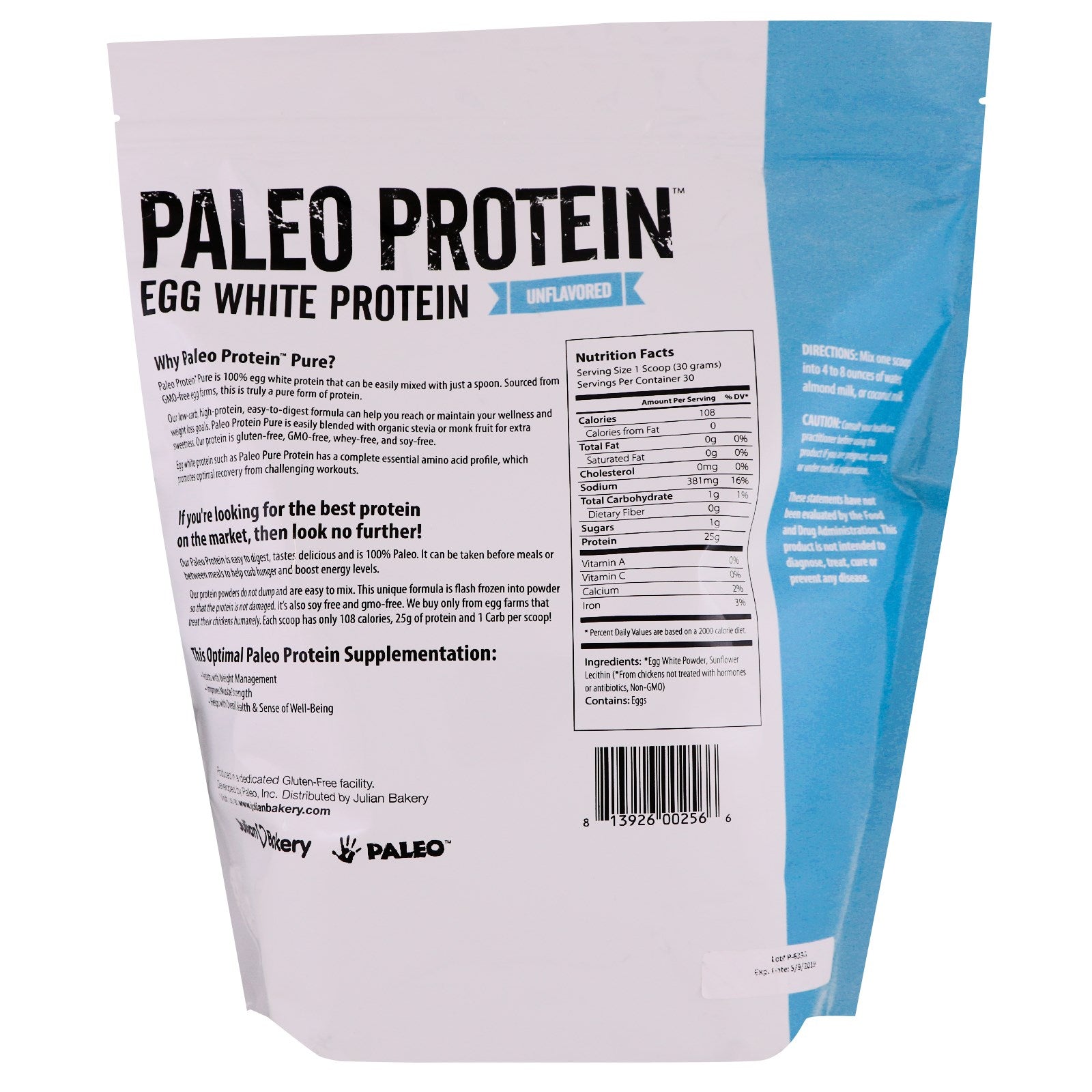 Julian Bakery, Paleo Protein, Egg White Protein, Unflavored, 2 lbs (907 g)