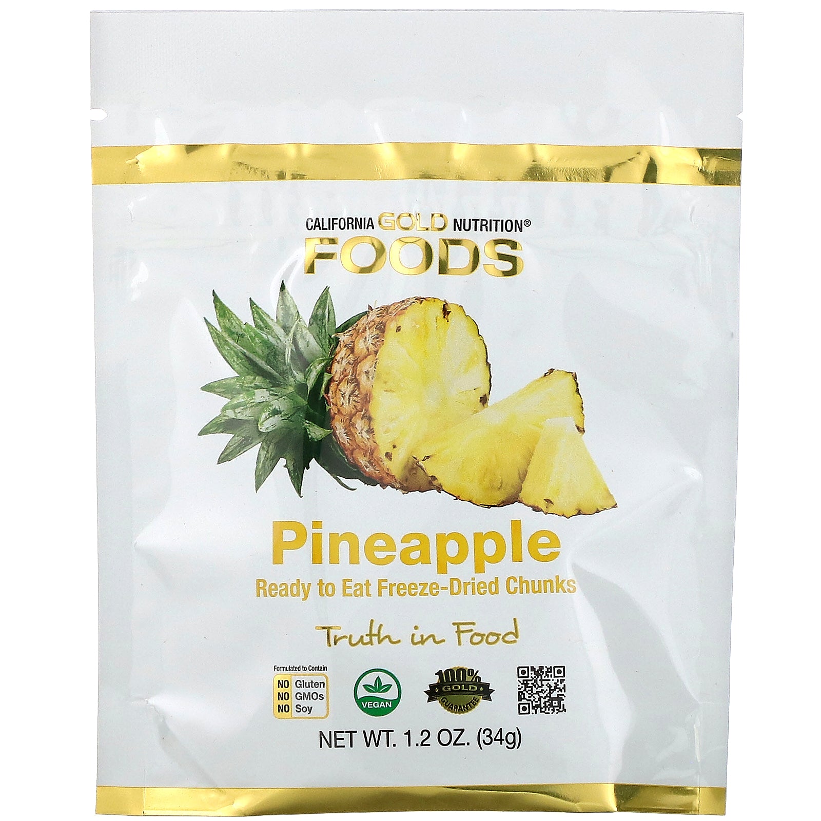 California Gold Nutrition, Freeze Dried Pineapple, Ready to Eat Whole Freeze-Dried Chunks, 1 oz (34 g)