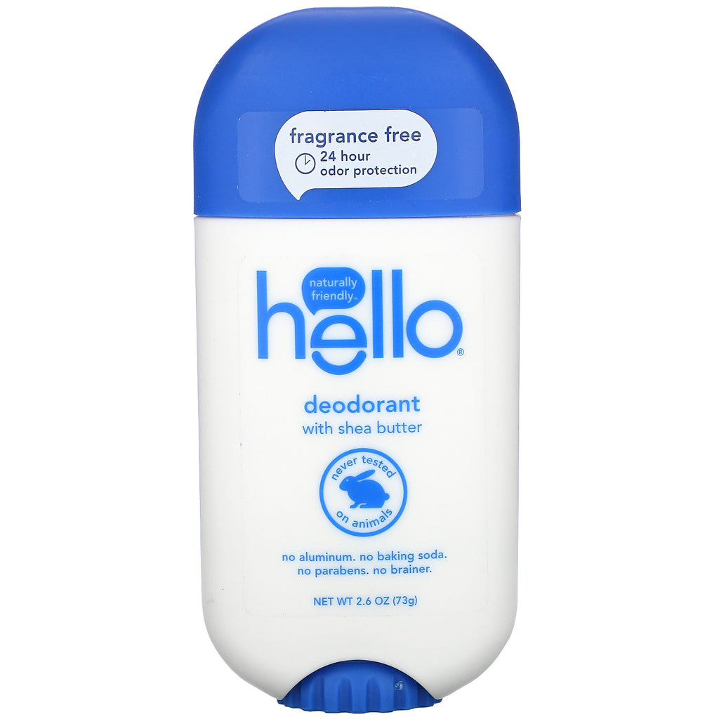 Hello, Deodorant with Shea Butter, Fragrance Free, 2.6 oz (73 g)