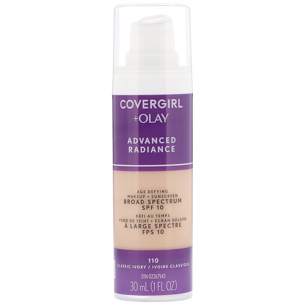 Covergirl, Olay Advanced Radiance, Age-Defying Makeup, SPF 10, 110 Classic Ivory, 1 fl oz (30 ml)