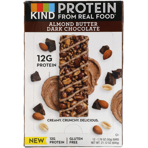 KIND Bars, Protein, Almond Butter Dark Chocolate, 12 Bars, 1.76 oz (50 g) Each