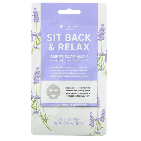 Nu-Pore, Sit Back & Relax Sheet Beauty Face Mask, Lavender, 1 Sheet, 1.05 oz (29.7 g)