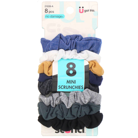 Scunci, No Damage, Mini Scrunchies, Assorted Denim Colors, 8 Pieces