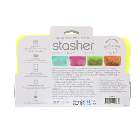Stasher, Reusable Silicone Food Bag, Snack Size Small, Lime, 9.9 fl oz (293.5 ml)