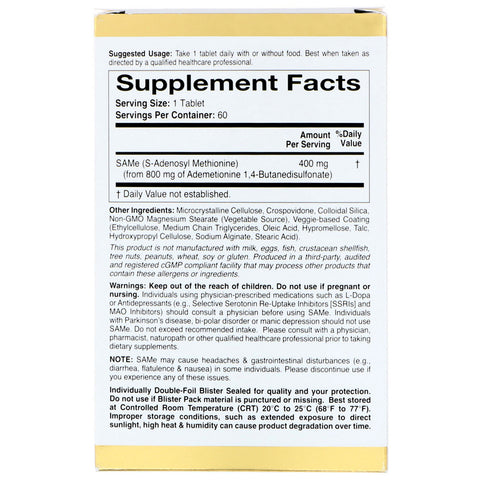 California Gold Nutrition, SAMe, Preferred Form Butanedisulfonate, 400 mg, 60 Enteric Coated Tablets