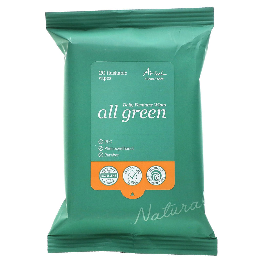 Ariul, All Green, Daily Feminine Wipes, 20 Flushable Wipes