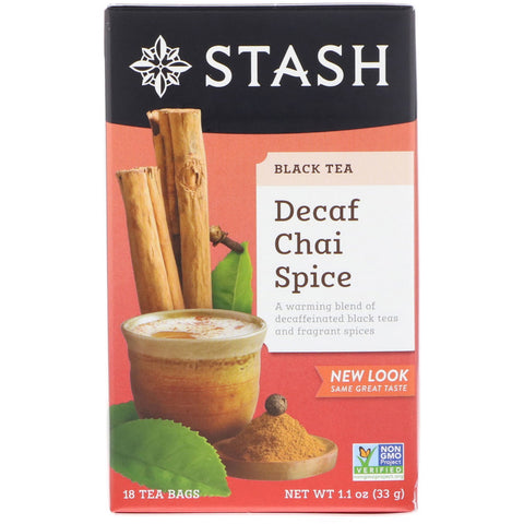 Stash Tea, Black Tea, Decaf Chai Spice, 18 Tea Bags, 1.1 oz (33 g)