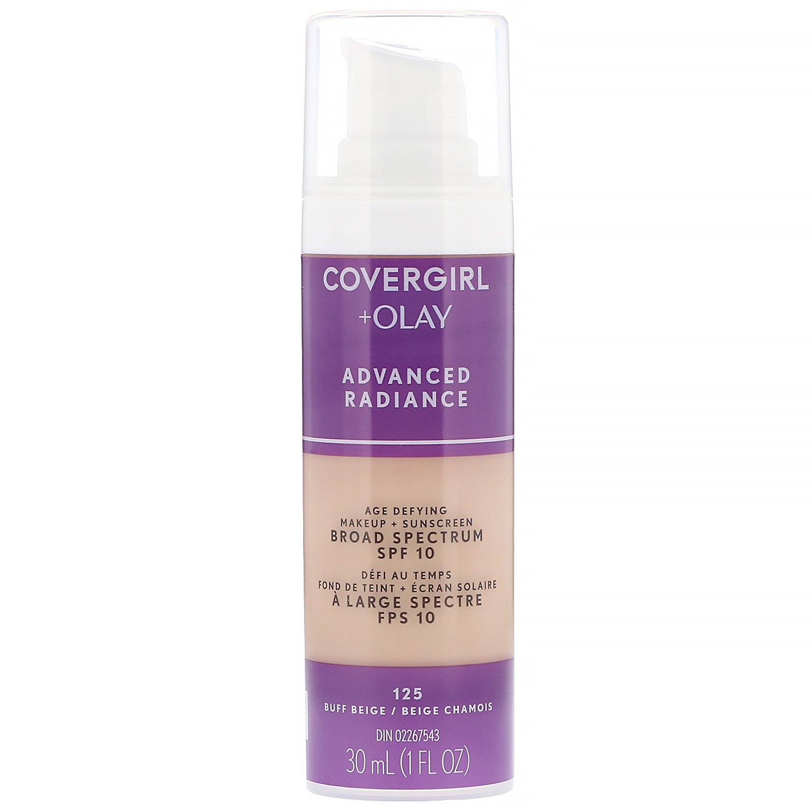 Covergirl, Olay Advanced Radiance, Age-Defying Makeup, SPF 10, 125 Buff Beige, 1 fl oz (30 ml)