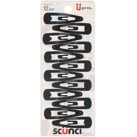 Scunci, Snap Hair Clip, Black, 12 Pieces