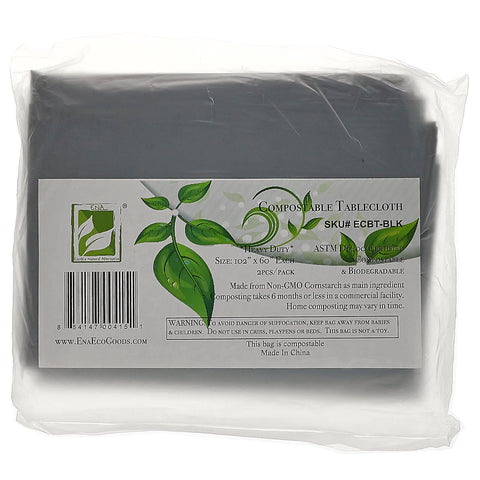 Earth's Natural Alternative, Compostable Tablecloth, Black, 2 Pack