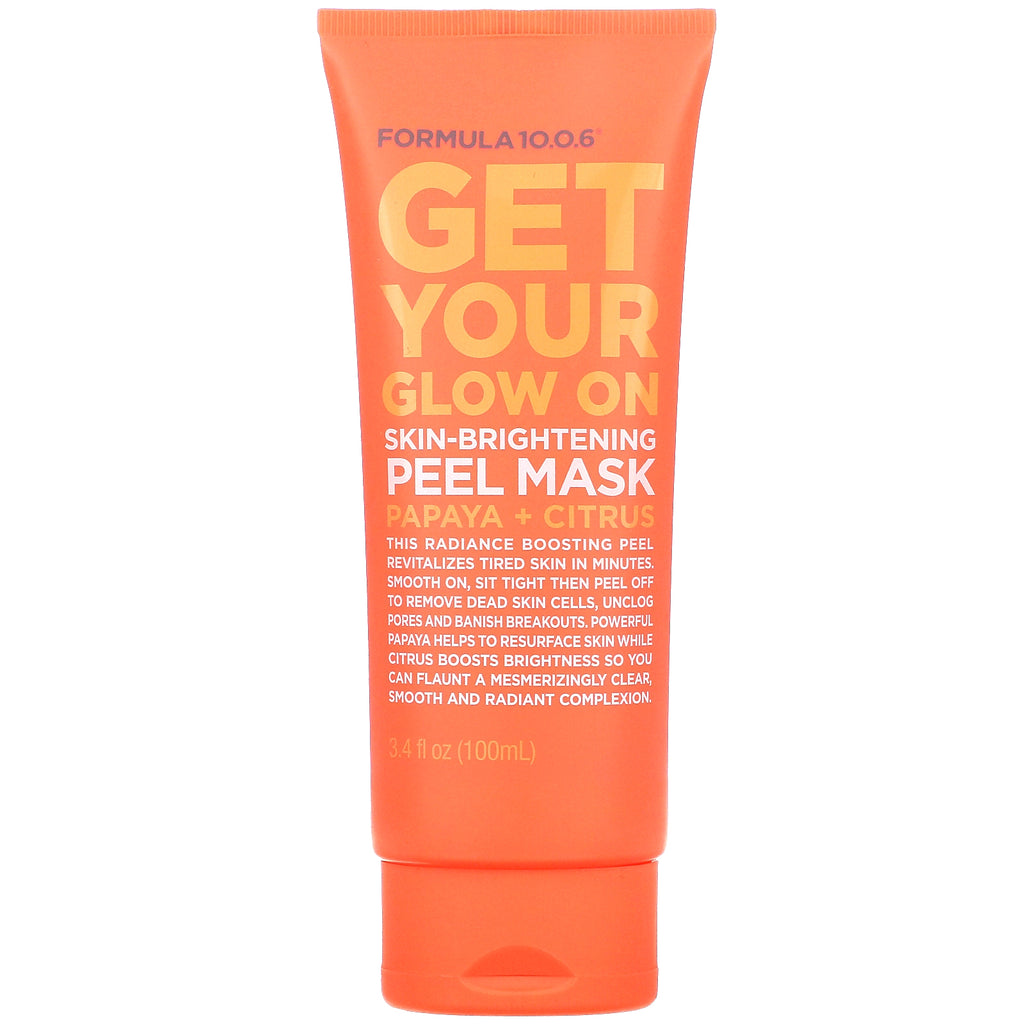 Formula 10.0.6, Get Your Glow On, Skin-Brightening Peel Beauty Mask, Papaya + Citrus, 3.4 fl oz (100 ml)