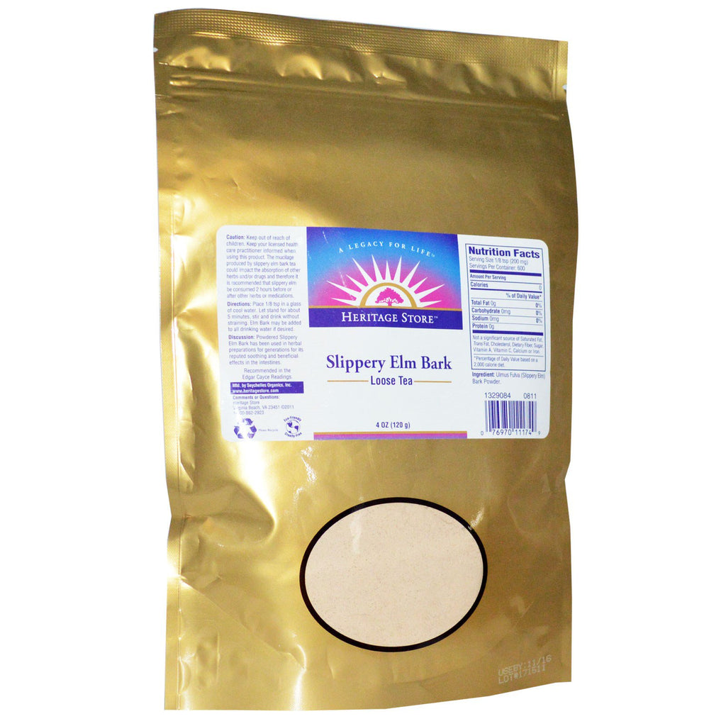 Heritage Store, Loose Tea, Slippery Elm Bark, Powder, 4 oz (120 g)