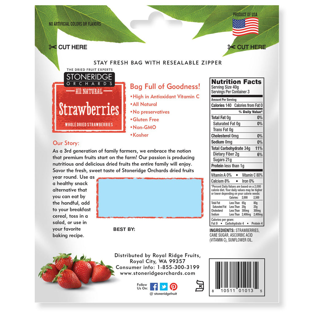 Stoneridge Orchards, Strawberries, Whole Dried Strawberries, 4 oz (113 g)