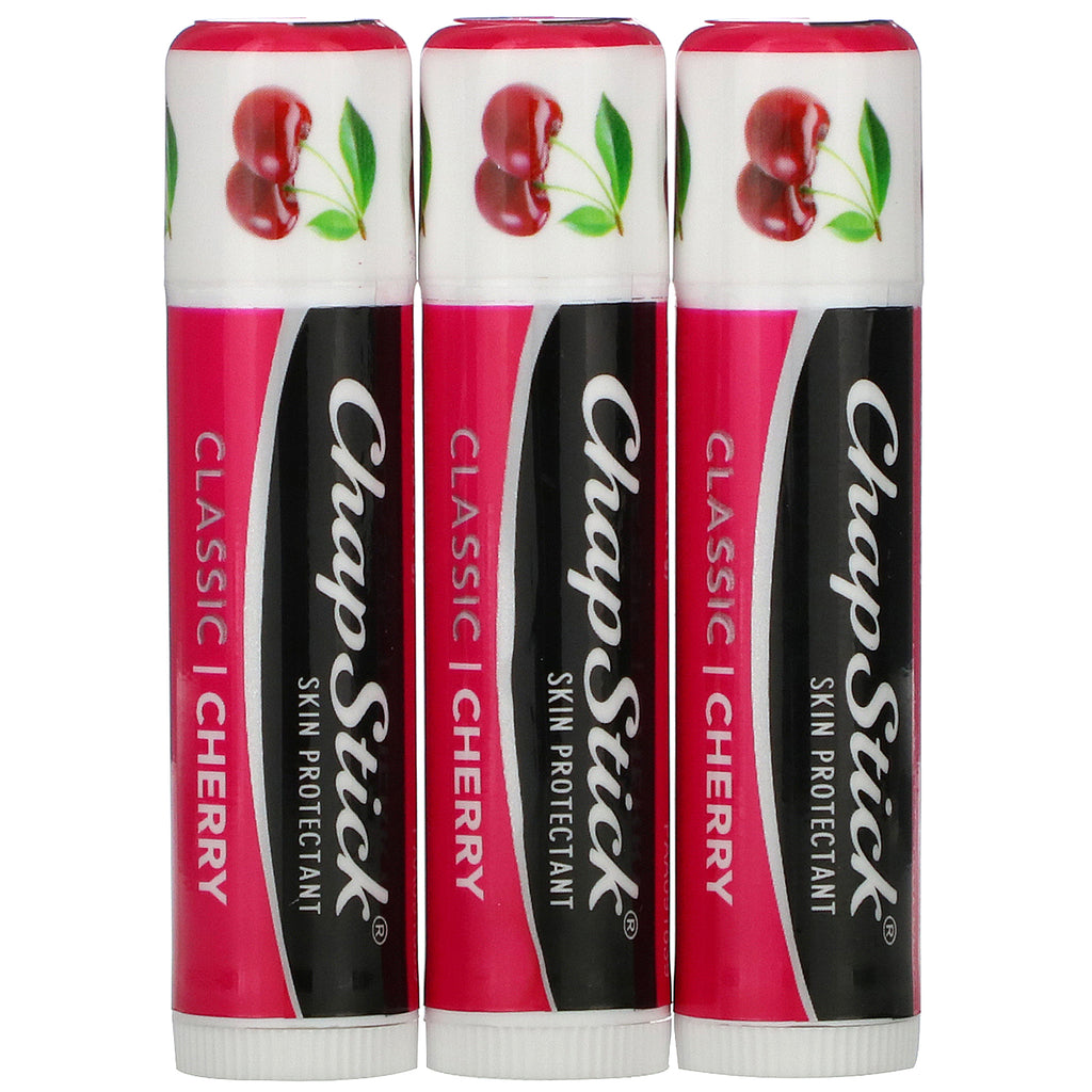 Chapstick, Lip Care Skin Protectant, Classic Cherry, 3 Sticks, 0.15 oz (4 g) Each