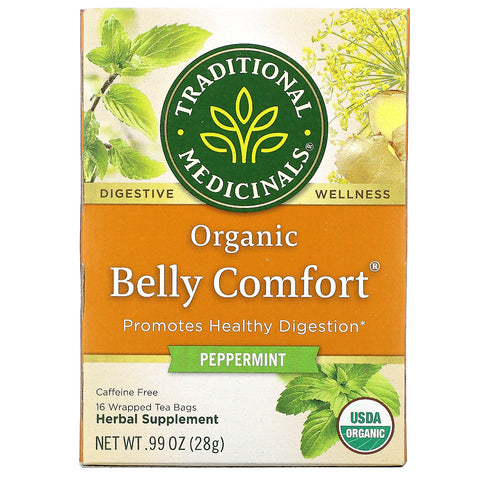 Traditional Medicinals, Organic Belly Comfort, Peppermint, Caffeine Free, 16 Wrapped Tea Bags, .99 oz (28 g)