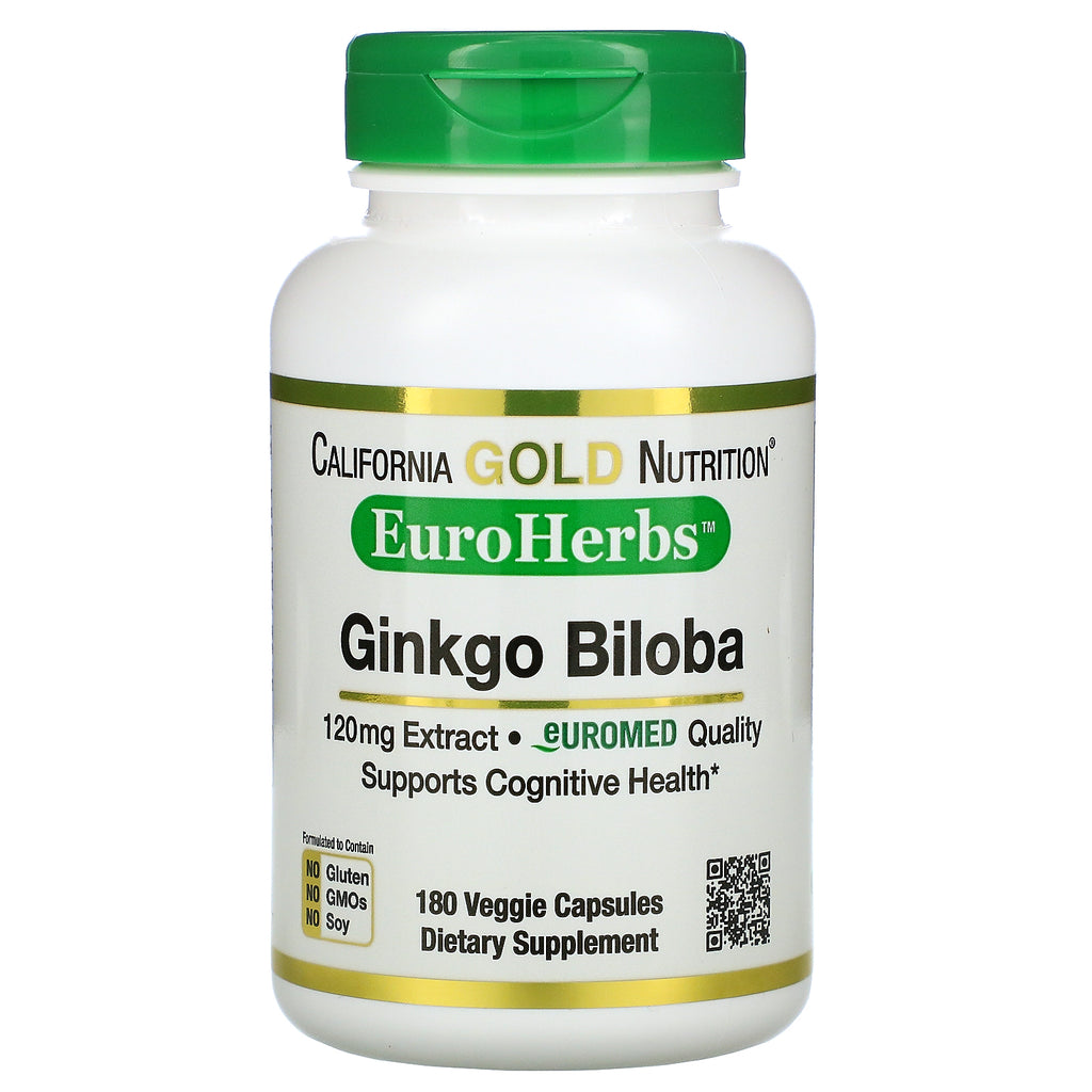 California Gold Nutrition, Ginkgo Biloba Extract, EuroHerbs, European Quality, 120 mg, 180 Veggie Capsules