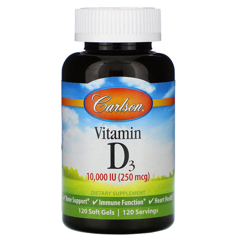 Carlson Labs, Vitamin D3, 250 mcg (10,000 IU), 120 Soft Gels