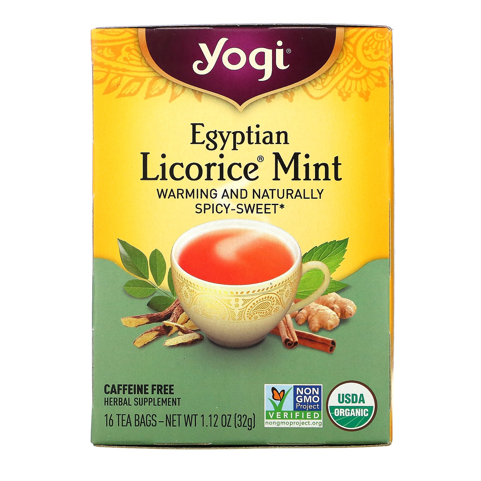 Yogi Tea, Egyptian Licorice Mint, Caffeine Free, 16 Tea Bags, 1.12 oz (32 g)