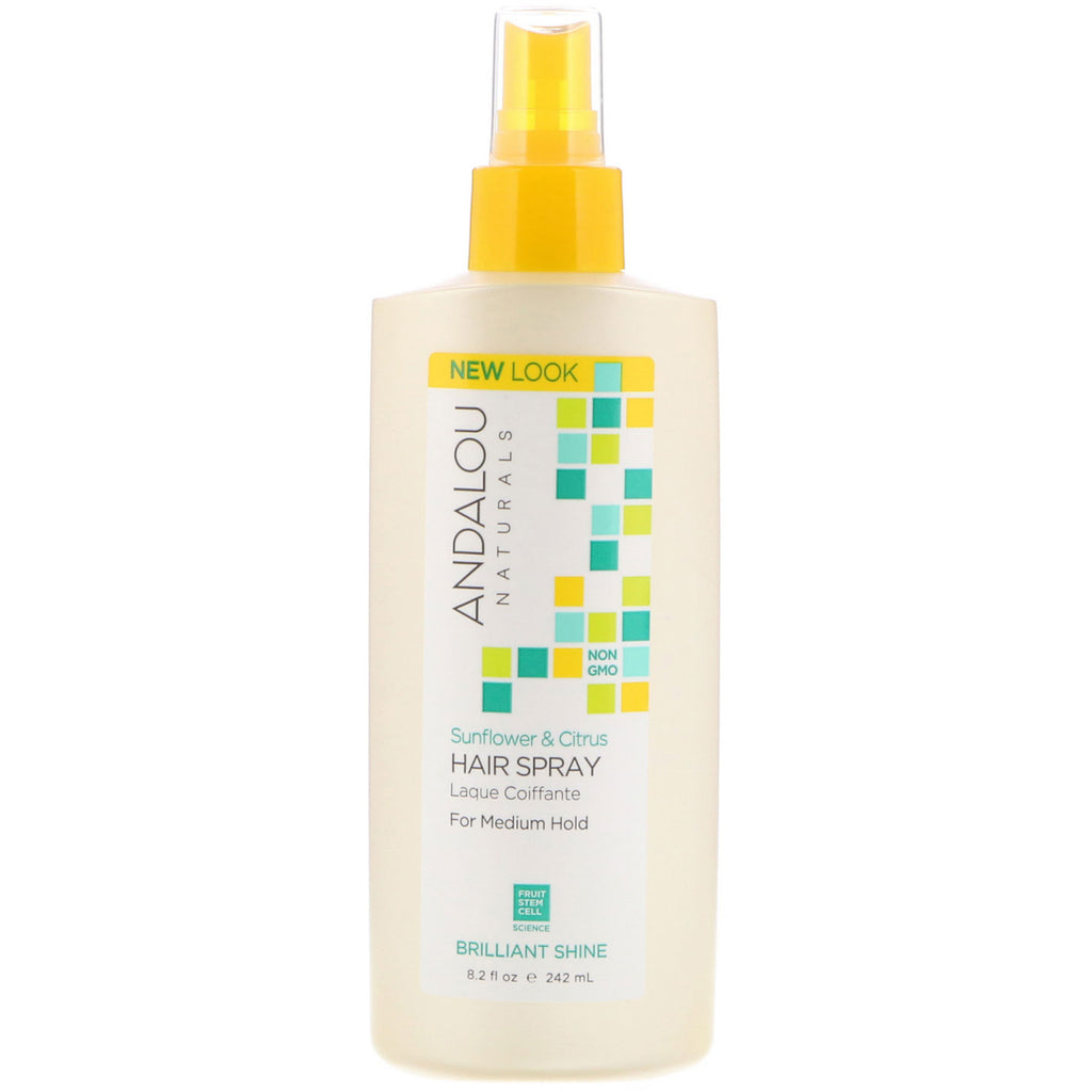 Andalou Naturals, Hair Spray, Brilliant Shine, Sunflower & Citrus, Medium Hold, 8.2 fl oz (242 ml)