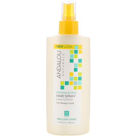 Andalou Naturals, Hair Spray, Brilliant Shine, Sunflower & Citrus, Medium Hold, 8.2 fl oz (242 ml)