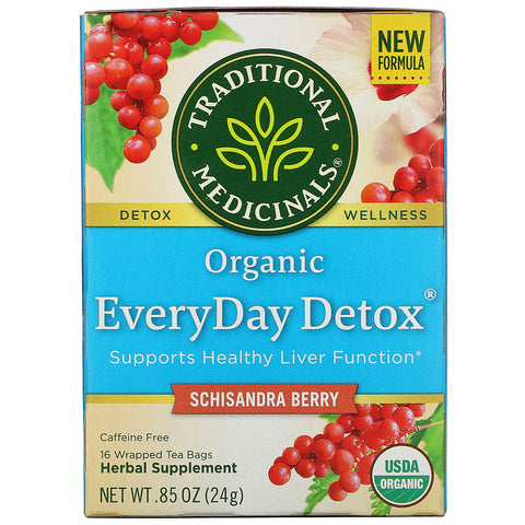 Traditional Medicinals, Organic EveryDay Detox, Caffeine Free, Schisandra Berry, 16 Wrapped Tea Bags, .85 oz (24 g)