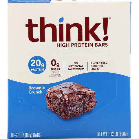 ThinkThin, High Protein Bars, Brownie Crunch, 10 Bars, 2.1 oz (60 g) Each